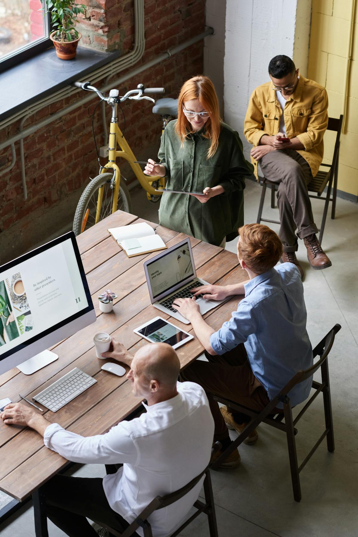 Diverse team collaborating in a creative workspace